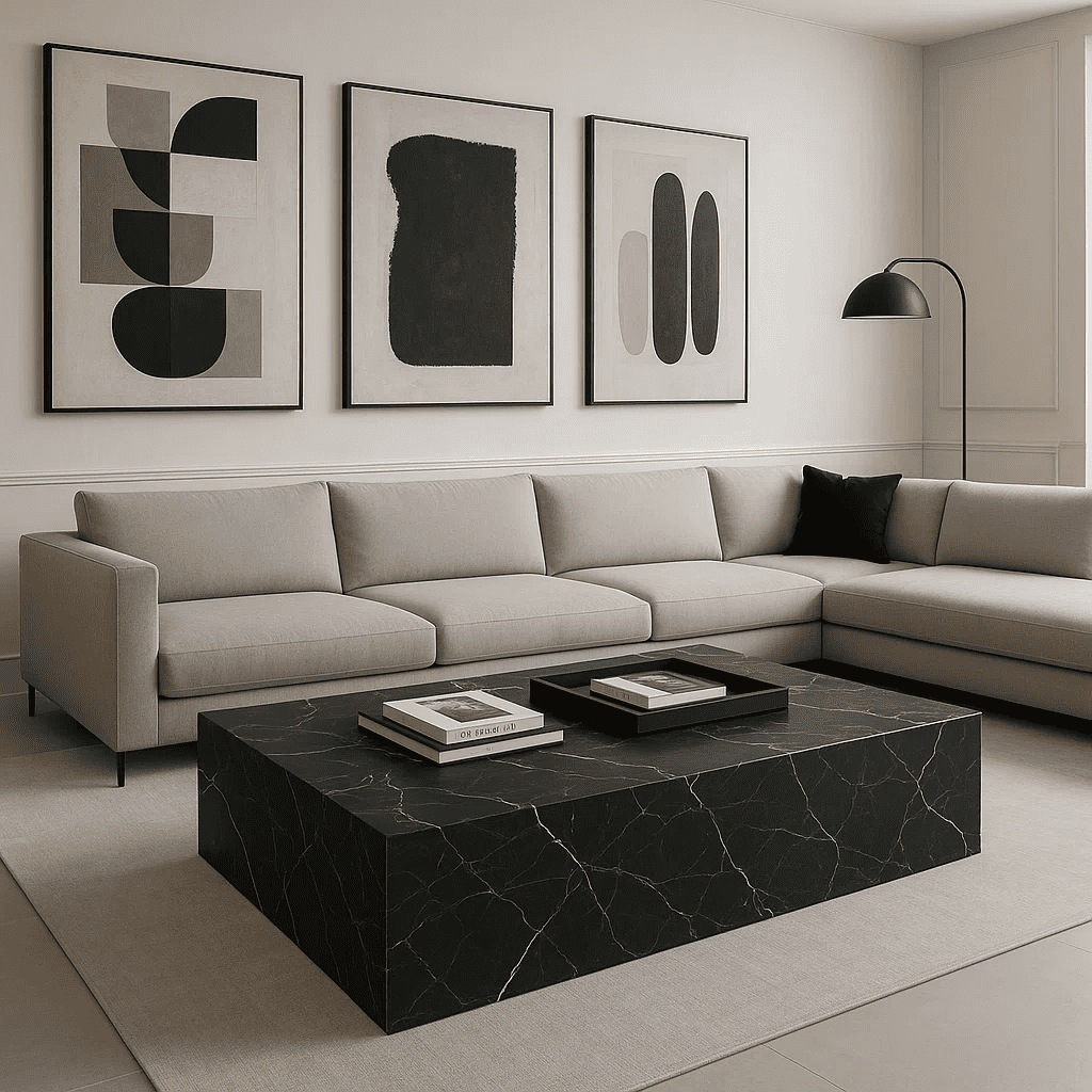Genuine Marble Block Coffee Table - Black Marble, 54" Extra Large