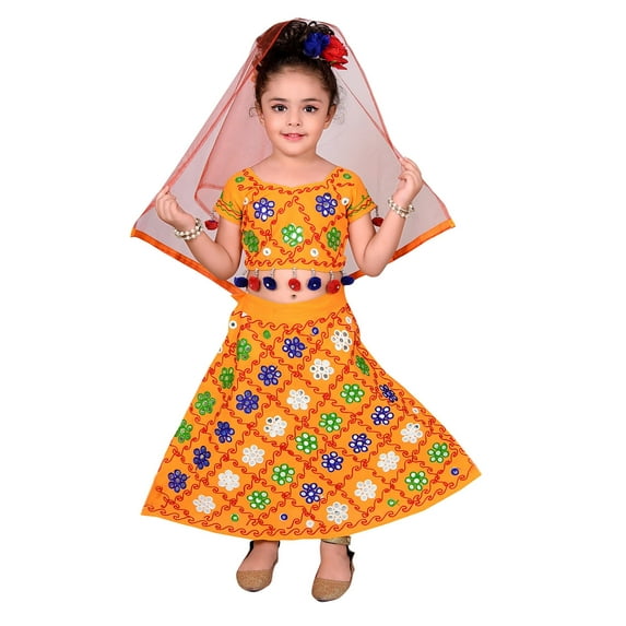 Ahhaaaa Girls Cotton Radha Dress Lehenga-Choli Chania Choli with Dupatta Set