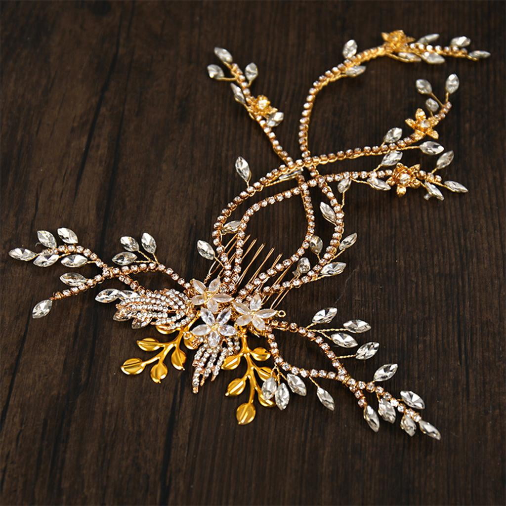FVDPWYE Rhinestone Hair Comb Bride Wedding Headband Crystal Hair Clip Headpiece Bridal Hair Accessories for Women Golden