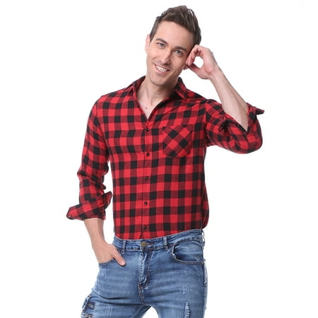 Men's Flannel Shirt Brushed Cotton Long Sleeve Male Plaid Shirts Casual