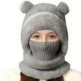 thumbnail image 5 of CPNG Girls 2 Pcs Winter Cute Bear Pom Plush Balaclava Hat Face Mask Fleece Lined Windproof Ski Mask Neck Warmer Scarf Helmet Hood Bear Ears Cap, 5 of 9