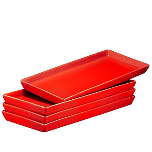 Details about   Bruntmor Porcelain 10.5" x 5" Grill Lines Platter Set of 4 Serving Trays Red 