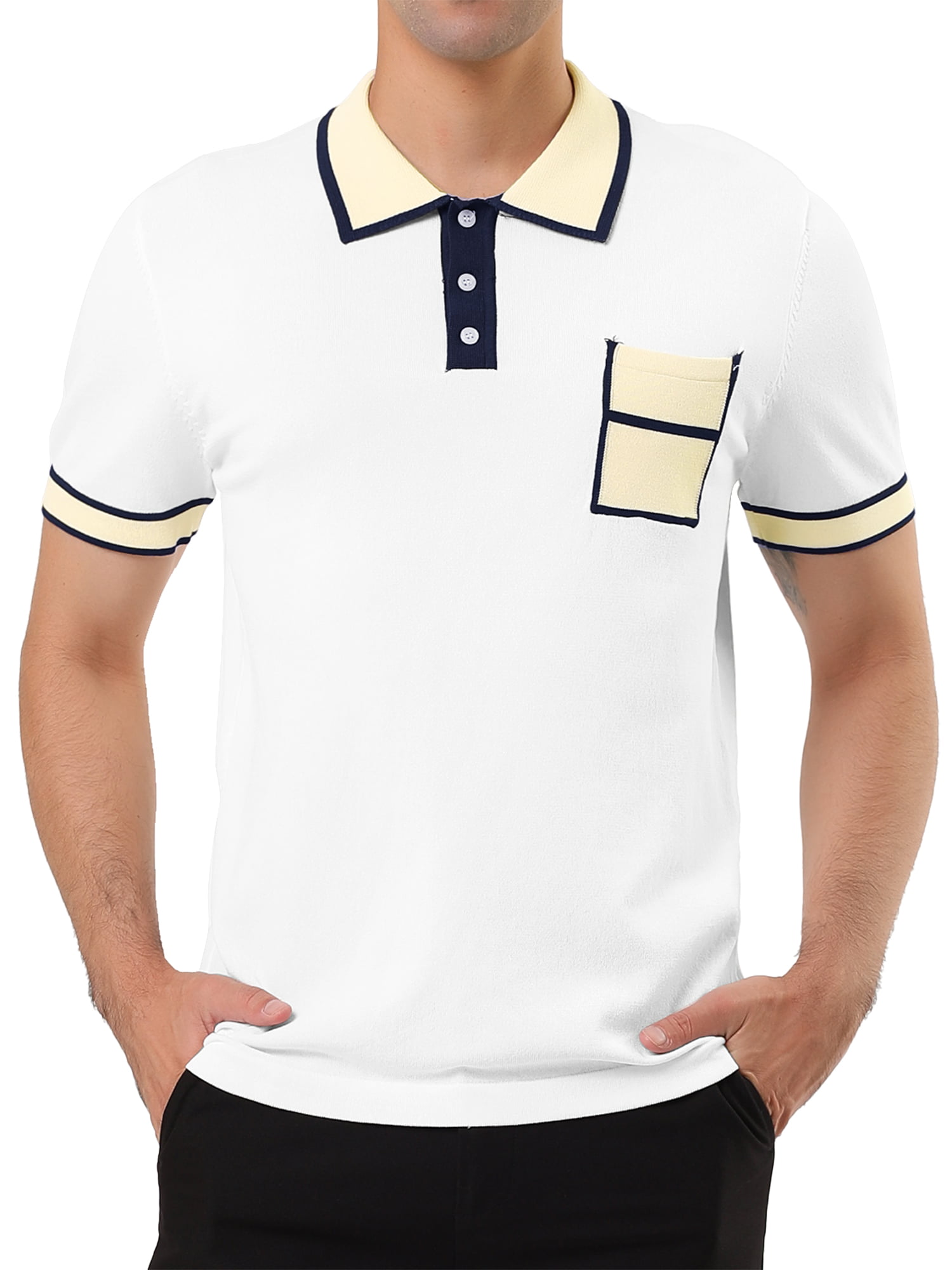 Mens Contrast Knit Polo Shirts Short Sleeve Lightweight Polo T Shirt Tops