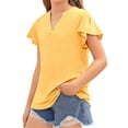 thumbnail image 2 of Kids Children Short Sleeved Solid Color V-Neck Casual T-Shirt Tops, 2 of 4