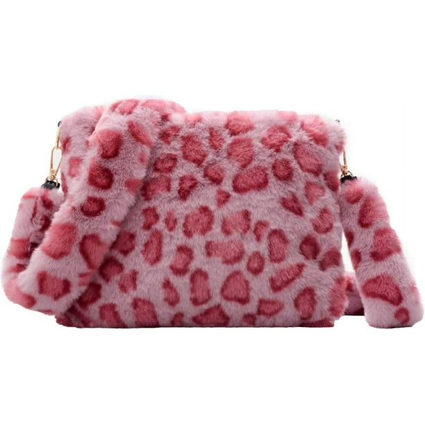 Bolso bandolera con estampado de cebra de felpa para mujer y niña, bolso de mano con bandolera de piel sintética a la moda