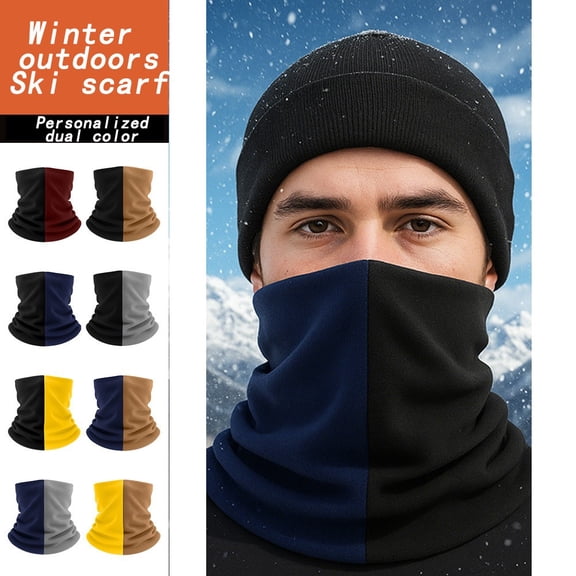 Msgweeeg Winter Mask for Men Winter Face Mask Men's Cycling Windproof Neck Cover Exposed Face Double-layer Fleece Warm Scarf Color Blocked Skiing Sports Warm Mask