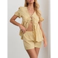 thumbnail image 5 of Raccmtaty Women's Summer Plaid Outfits Ruffled Short Sleeve Tie-Up Front Peplum Tops with Elastic Waist Shorts Set Streetwear, 5 of 8