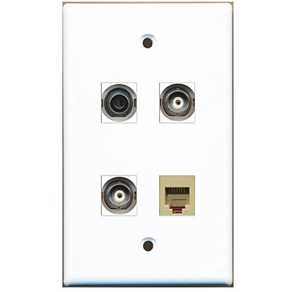 RiteAV - 1 Port Phone RJ11 RJ12 Beige 1 Port 3.5mm 2 Port BNC Wall Plate