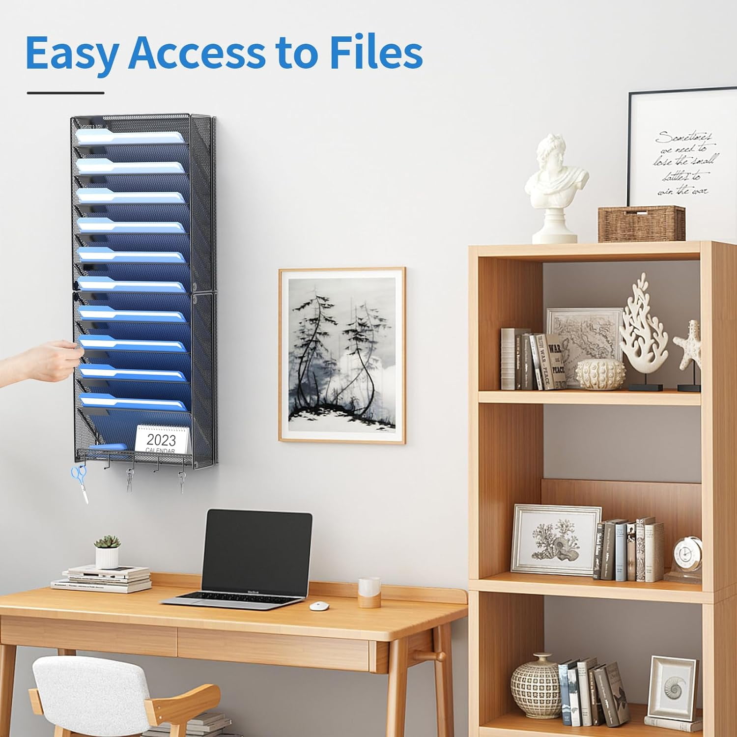 2Pack 12 Tier Hanging Wall File Organizer with Hooks, Vertical Wall Mount File Folder Holder, Paper Document Mail Organizer for Office