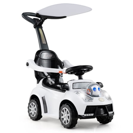 Gymax 3-in-1 Sliding Walker w/ Adjustable Canopy Horn Music & Light for Boys & Girls White