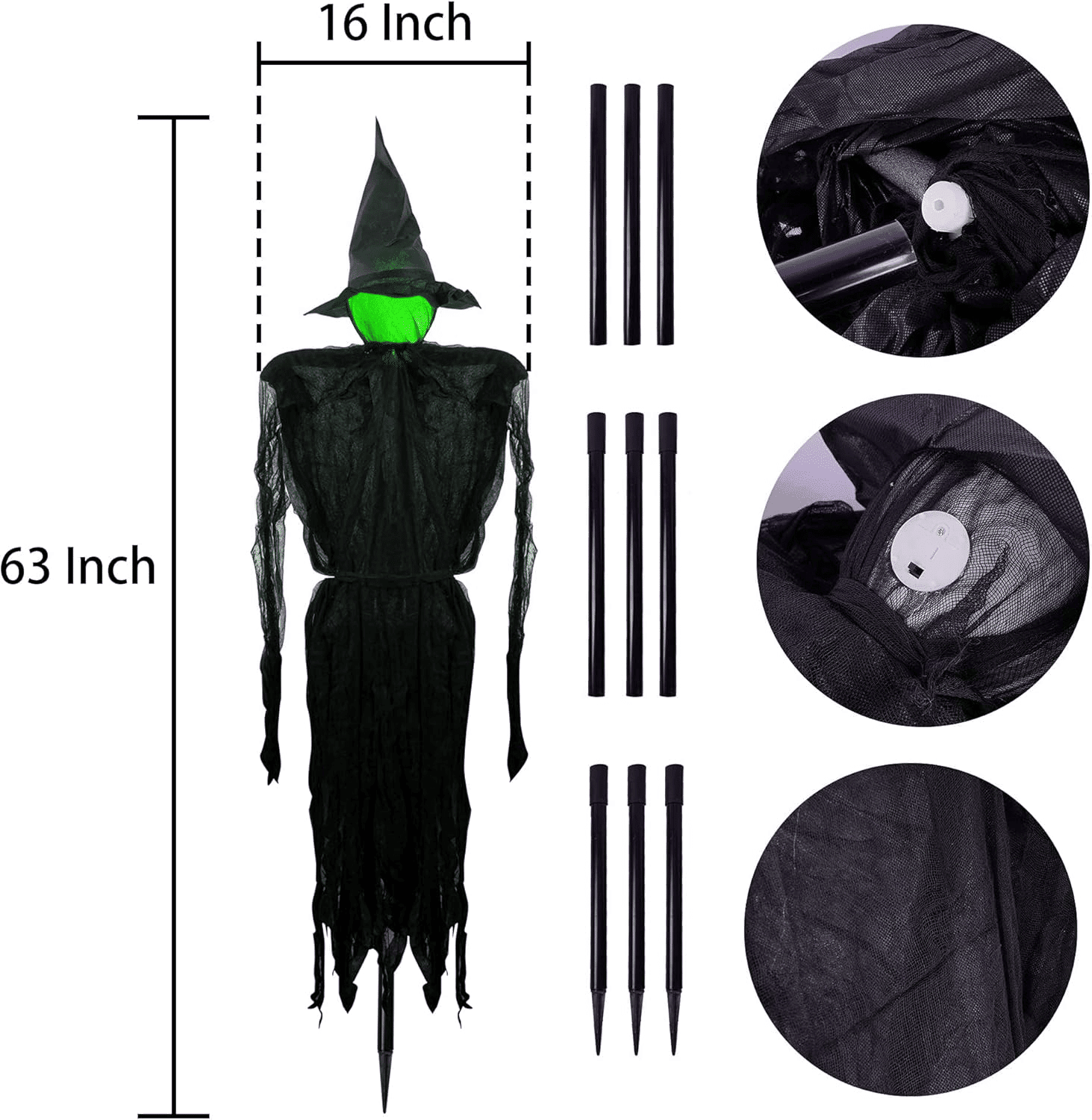 63 Inch Light Up Witch Yard Stake with RGB Color Changing Face