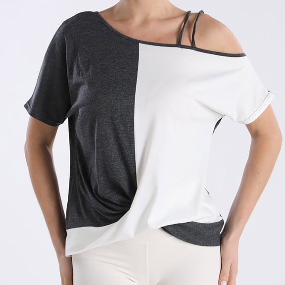 YHAJDS Women's Oversized T-shirts Off Shoulder Color Short Sleeve Plus Size Casual Top