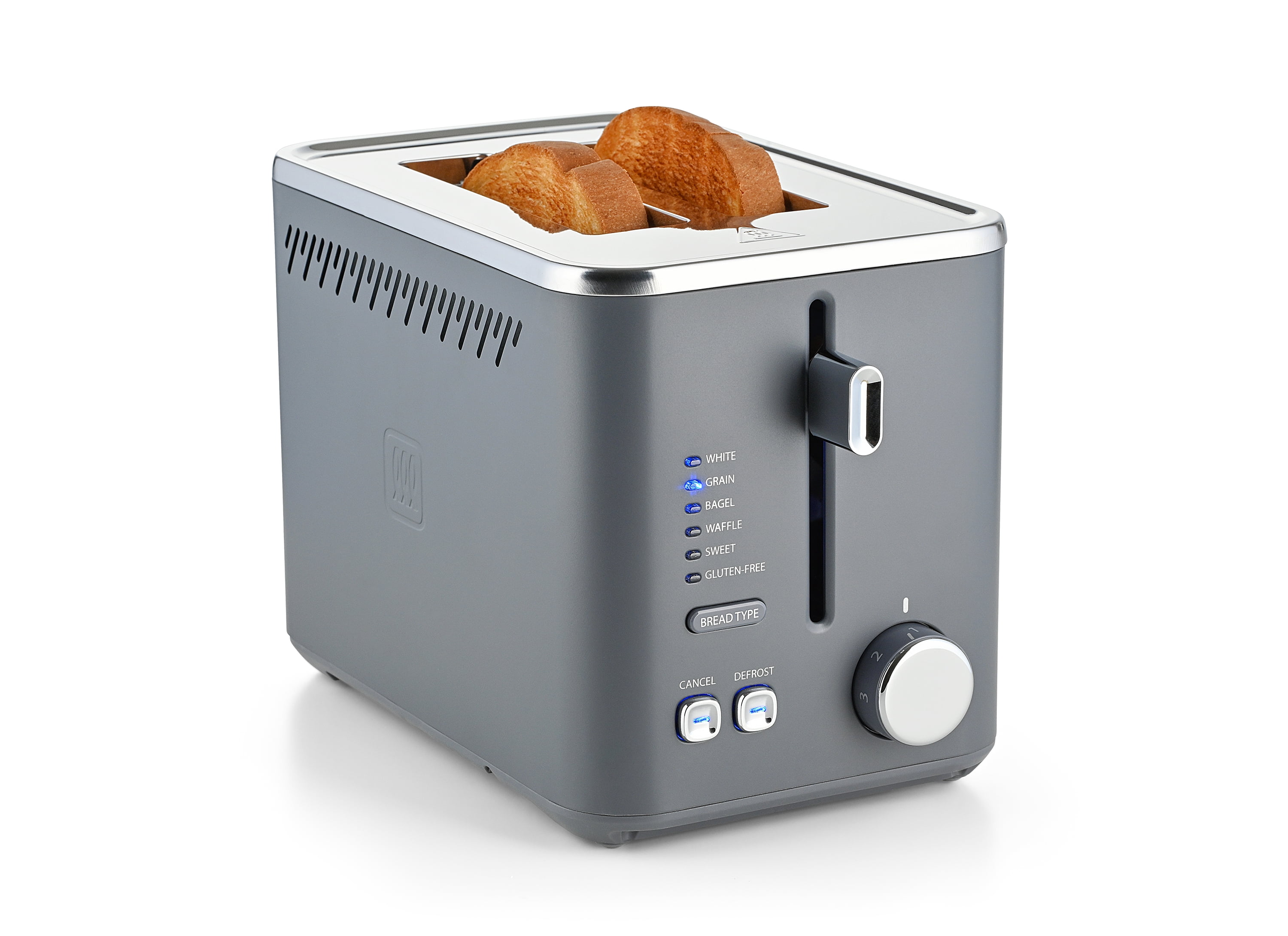 Toastmaster 2-Slice Multi-Function Toaster - Blue Gray with Lever and Dial Controls, Extra Wide Slots, High Rise Toast Lift and Gluten Free Setting, 900W