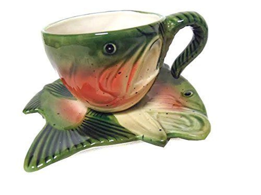 1 Sets Coffee Cup and Saucer Set Fish Trout Cup Fisherman Coffee Teacup