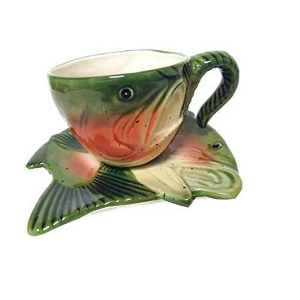 1 Sets Coffee Cup and Saucer Set Fish Trout Cup Fisherman Coffee Teacup