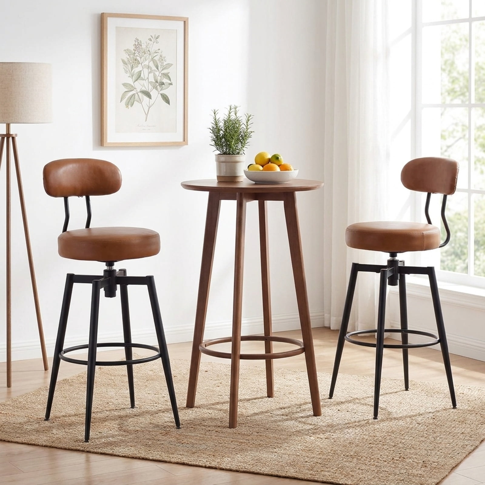 Furnibear Set of 2 Swivel Barstools Faux Leather with Upholstered Seat and Back for Kitchen Island Counter Bar Pub Dining Home, Brown