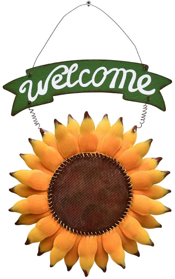 HLTER Watering Can Welcome Sign Welcome Door Sign for Garden Yard Entryway Decor Wall Hanging Art Decor Front Door Metal Sunflower Welcome Sign