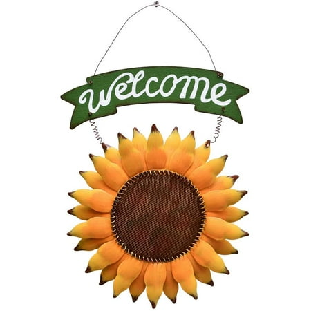 Vintage Sunflower Decor Welcome Sign for Front Door, Garden Themed Welcome Door Sign Hanging Metal Welcome Wall Plaque Home Garden Decor (Sunflower Welcome Sign-E)