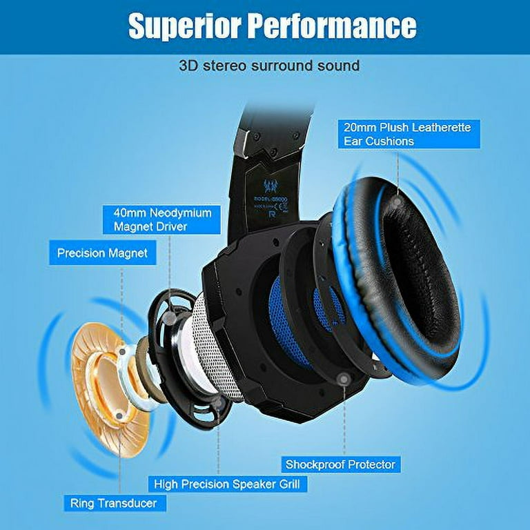  BENGOO G9000 Stereo Gaming Headset for PS4 PC Xbox One PS5  Controller, Noise Cancelling Over Ear Headphones with Mic, LED Light, Bass  Surround, Soft Memory Earmuffs (Blue) : Video Games