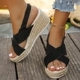 thumbnail image 2 of Wedge Sandals for Women Dressy Summer Platform Strappy Espadrille Casual Slingback Wedges Heels Open Toe Arch Support Pumps Shoes Black Size 9, 2 of 7