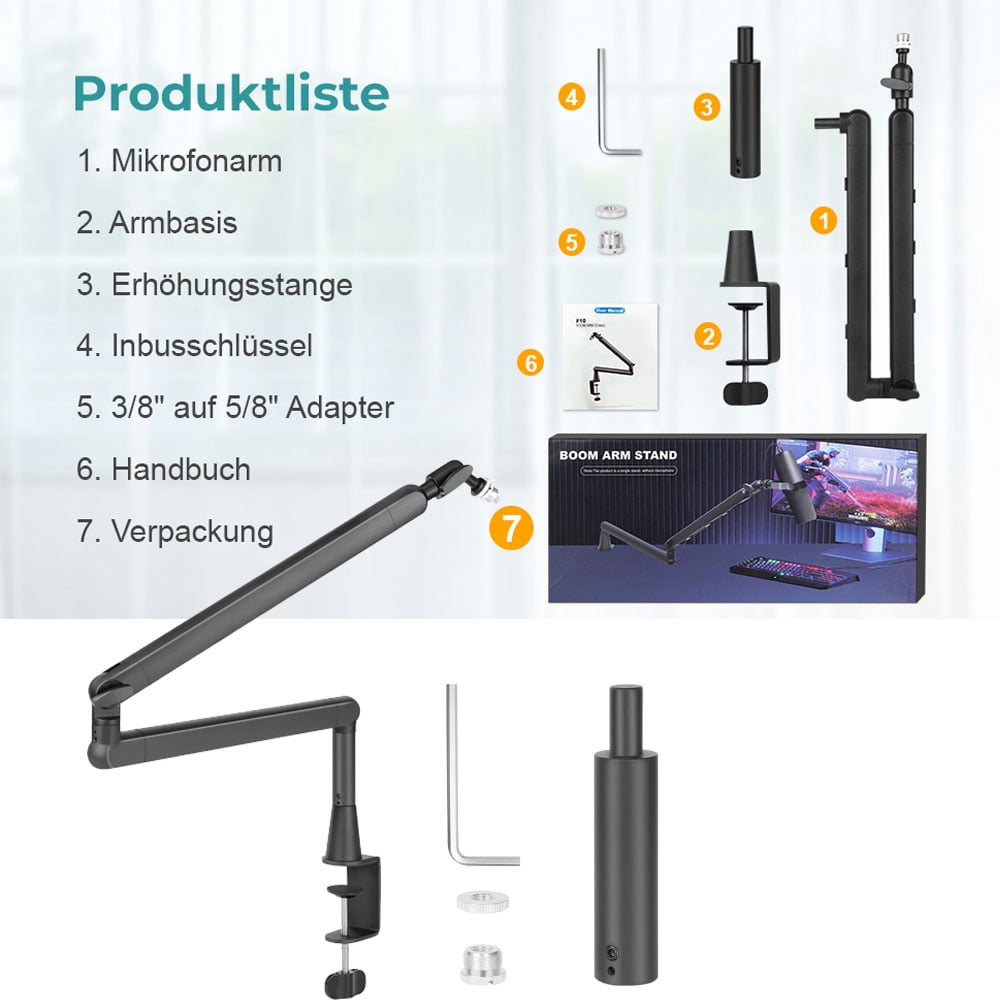 VIVIHEYDAY Heavy Duty Microphone Arm Stand, Adjustable Mic Boom Arm Stand with 3/8" to 5/8" Adapter