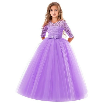 

Alueeu chidren dress for girl Child Girls Lace Bowknot Princess Wedding Flower Girl Performance Formal Tutu Dress Clothes