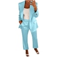 thumbnail image 2 of Mifsaly Womens Suits 2 Piece Set Business Casual Silk Satin Open Front Long Sleeve Jacket and Straight Leg Pants with Pockets Lightweight Soft Office Work Matching Outfits Light Blue,XXXL, 2 of 5