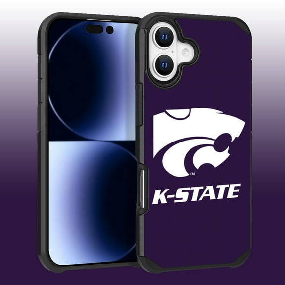 Apple iPhone 16 (6.1) - Licensed NCAA University of Kansas State Wildcats Logo on Purple Textured Dual Layer Case