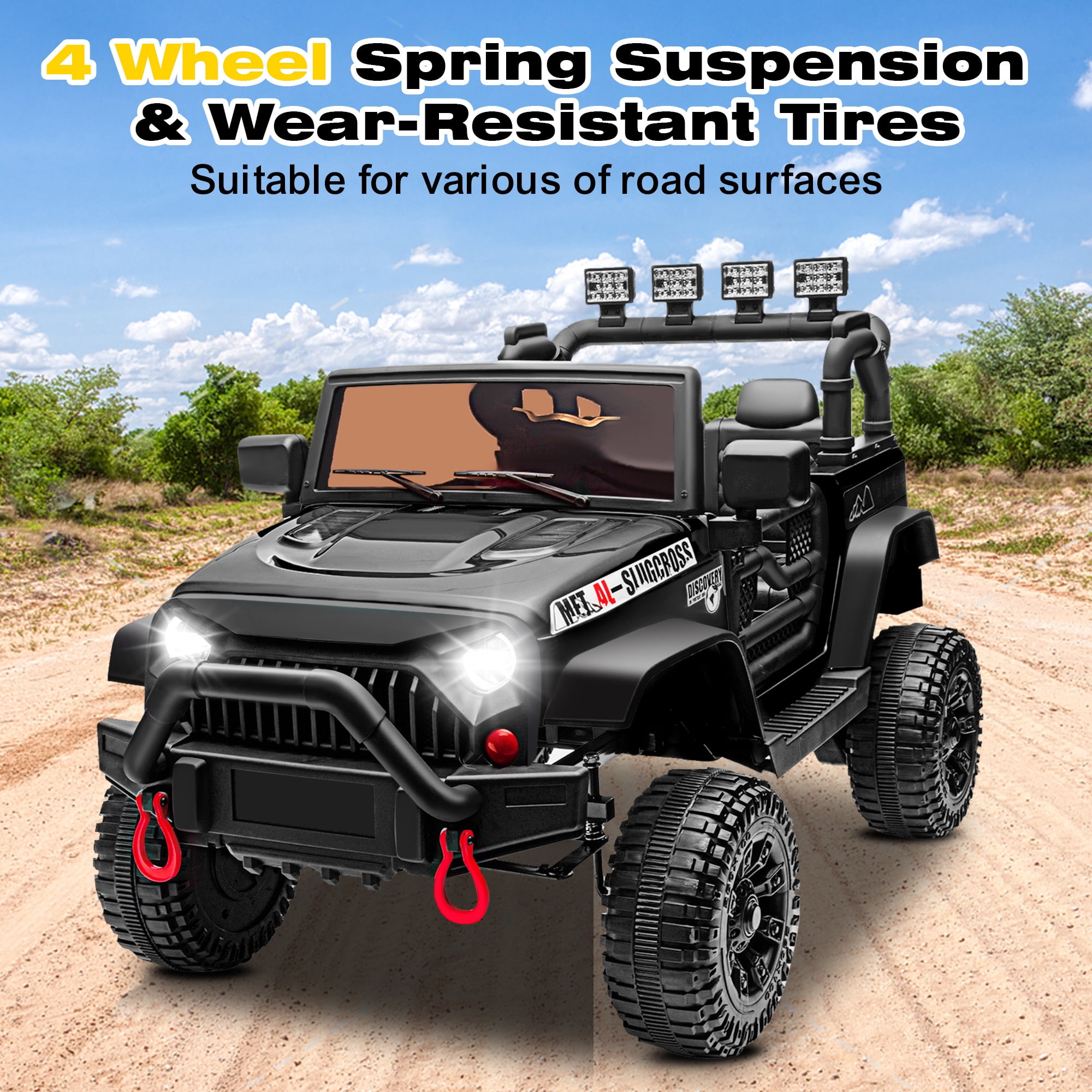 24V Kids Ride on Truck Car, Battery Powered Ride on Car with Remote Control, Electric Vehicle Car for Boys Girls Aged 3-6, Ride on Toy w/Bluetooth, Lights, 4 Wheelers, Gift for Kids Tollder, Black