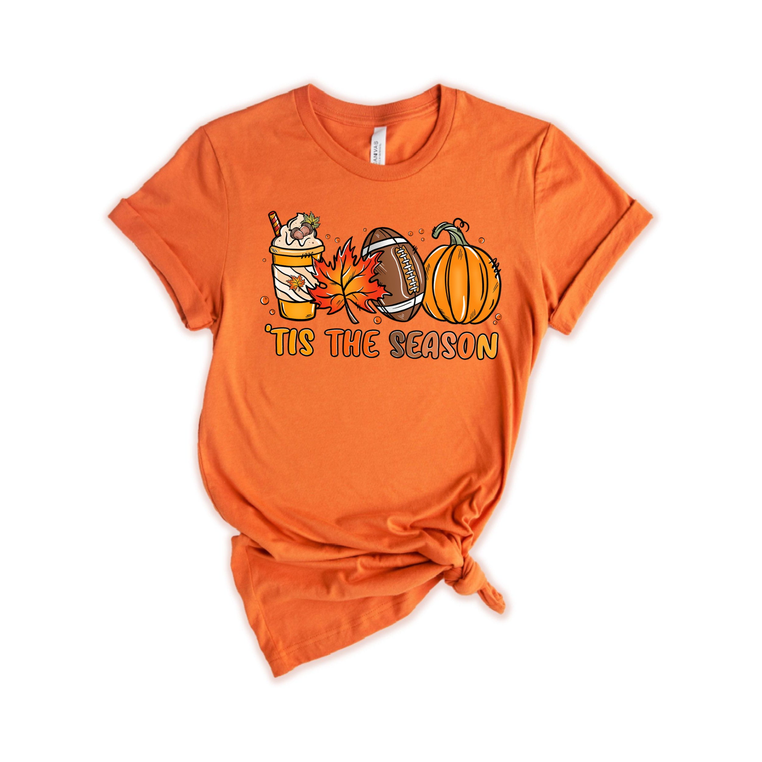 VVNTY Halloween T-Shirt Damen - Kürbis Latte Design Mit 'Tis The Season Aufdruck