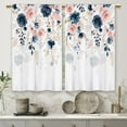 thumbnail image 5 of Navy Blue Pink Flower Kitchen Curtains Floral Watercolor Leaves Small Short Cafe Window Curtains Botanical Wildflower Rod Pocket Bathroom Drapes Treatment Tier Curtains (27.5x39 Inch), 5 of 6