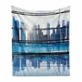 thumbnail image 1 of Office Soft Flannel Fleece Throw Blanket, Urban Cityscape View with Skyscrapers Buildings Image Photograph, Cozy Plush for Indoor and Outdoor Use, 70" x 90", Pale Blue White, by Ambesonne, 1 of 6