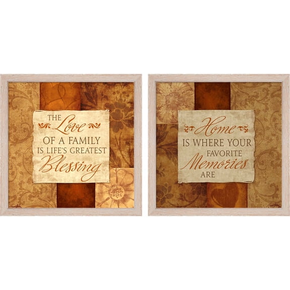 Great Art Now Love of a Family & Favorite Memories by Elizabeth Medley, 2 Piece Framed Art Set Each 13"W x 13"H