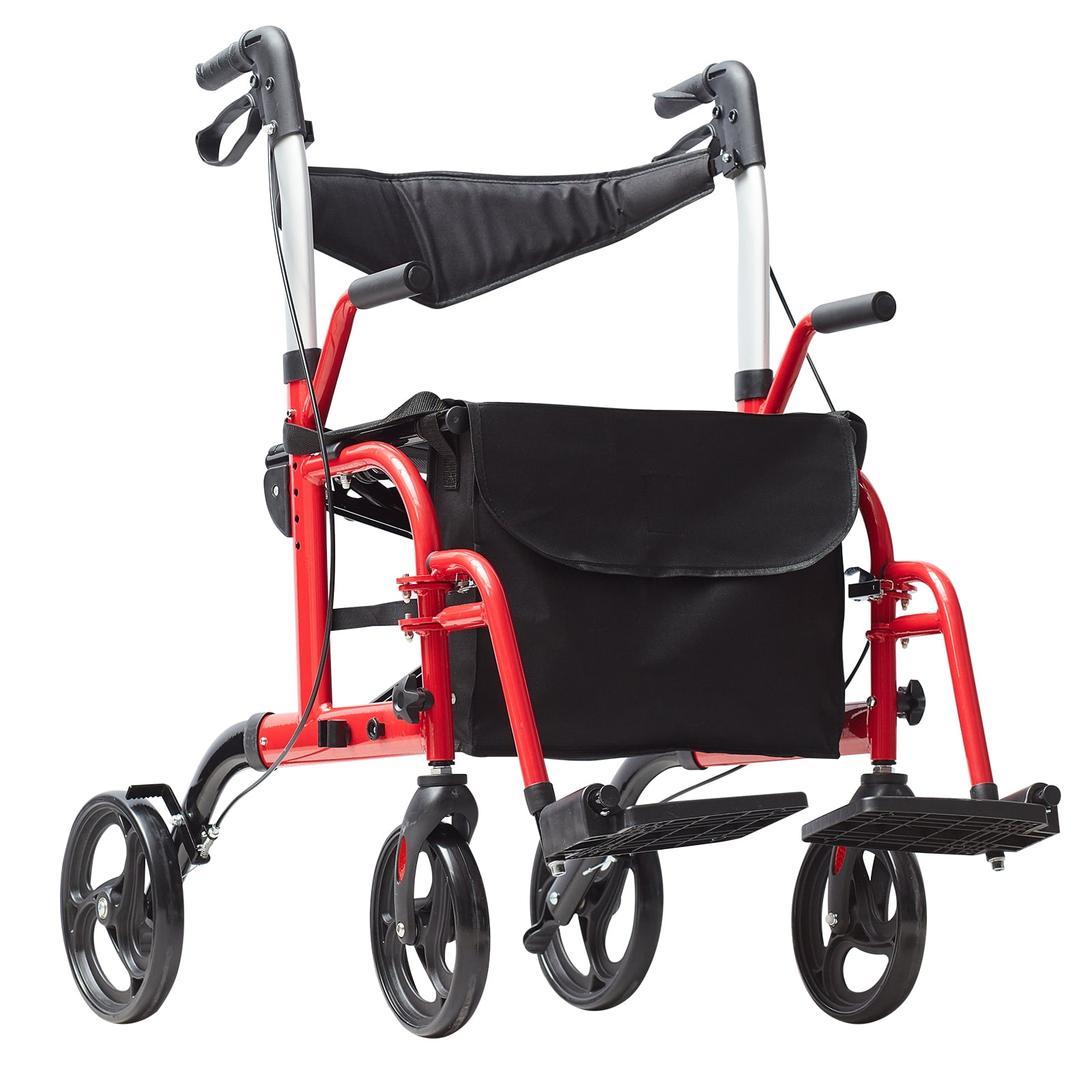 KFFKFF Dual-Function Walker & Wheelchair for Elderly, Foldable Aluminum Walker with Seat, Adjustable Handles & Footrests, Durable All-Terrain Wheels, Supports up to 300 lbs