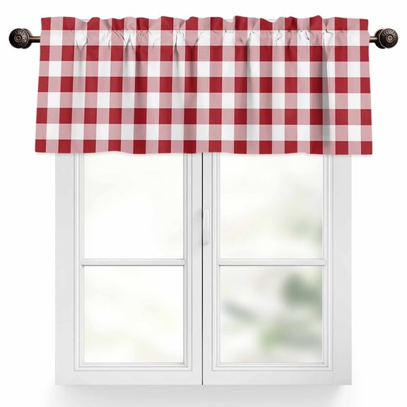 Red White Valances for Windows, 60 x 18in, Buffalo Plaid Rod Pocket Kitchen Valance Curtain Light Filtering Window Treatments for Living Room Bedroom, 1 Panel