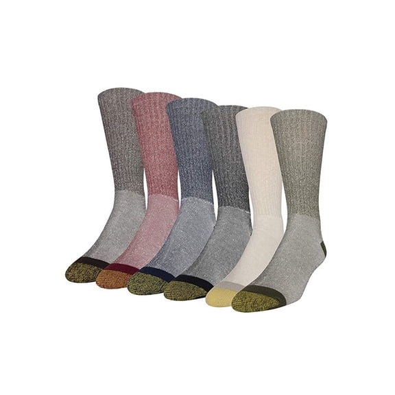 Gold Toe Men's Outdoor Trail Crew Socks - 6-Pack, Khaki/Olive/Black/New Navy/Red/Brown Heather, Large