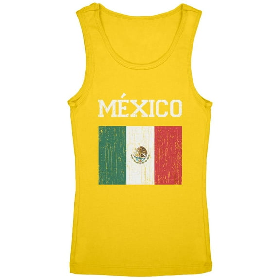 World Cup Distressed Flag Mexico Youth Girls Tank Top Yellow YMD