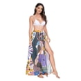 thumbnail image 2 of FORMRS Womens Long Sarong Beach Wrap Semi-Sheer Bikini Skirt Bathing Swimsuit Cover Up, Purple Flowers, 2 of 7