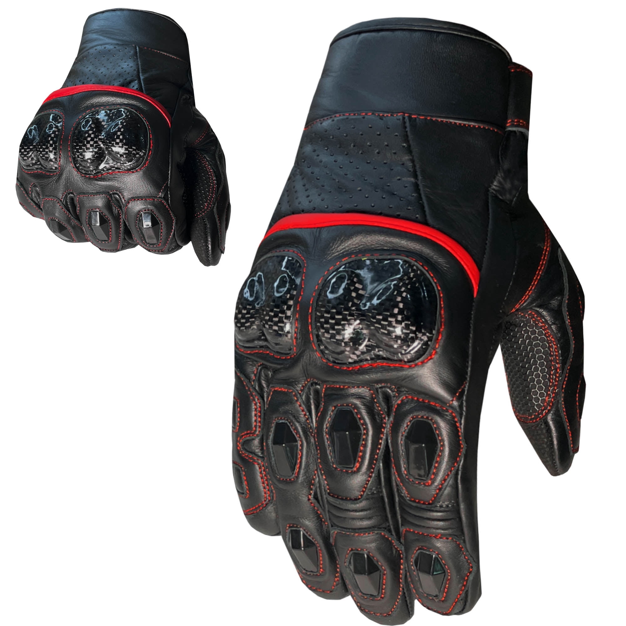 Men's Premium Leather Motorcycle Cruising Street Palm Sliders Biker Gloves Black Red S