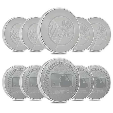 Lot of 10 - 2024 New Zealand 1 oz NY Yankees Baseball Silver Round .999 Fine