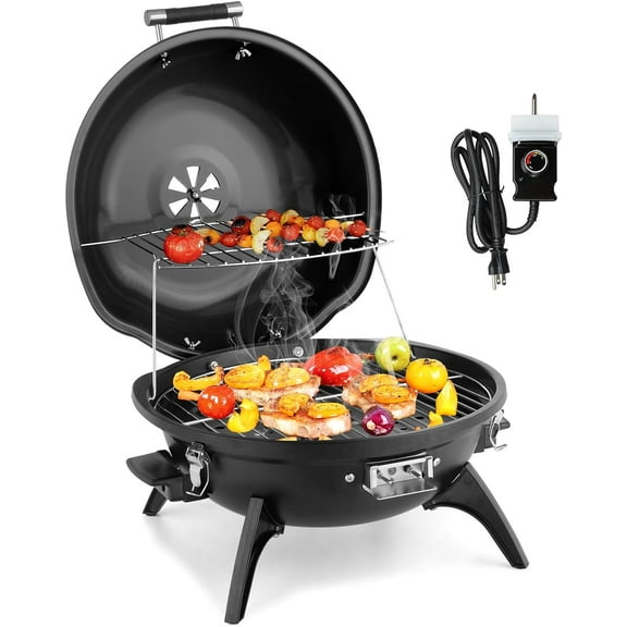 HLL Indoor/Outdoor Electric Grill, 1600W Portable Removable Stand Grill with Double Layer Design for Countertops, BBQ, Patio & Backyard (Black)