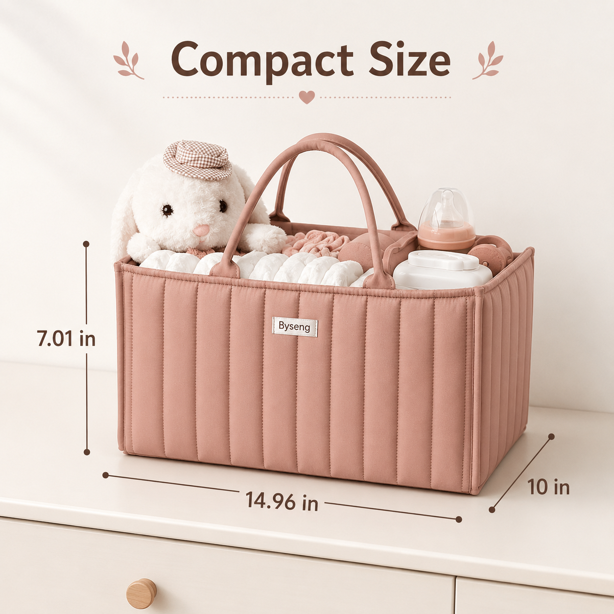 Byseng Baby Diaper Caddy Organizer, Pink photo 4