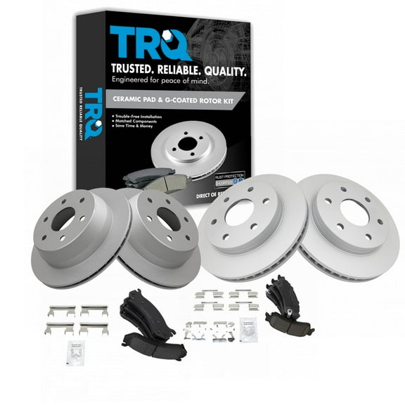 TRQ Front & Rear Ceramic Disc Brake Pads & G-Coated Rotor Kit Fits Select GM Truck