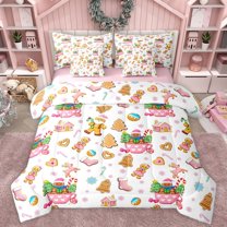 Manfei Boys Girls Xmas Gingerbread Man Snowflakes Bedding Comforter Set 7pcs,Merry Christmas Queen Bedding Sets Super Cozy,Happy New Year Queen Sheet Sets,Luxury Bedroom Decor,Reversible