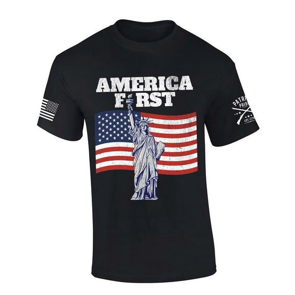 Patriot Pride America First Patriotic American Flag Statue of Liberty Short Sleeve T-shirt-Black-4xl