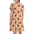 thumbnail image 1 of Balery Turkey And Autumn Leaves Vestidos sueltos de manga corta para mujer, vestidos de verano 2025, vestidos casuales de corte A con vuelo., 1 of 6