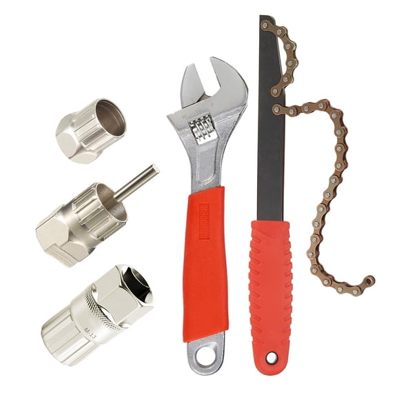 5-Piece Bike Cassette Removal Tool Kit, Chain Whip & Lockring Tool w/ Adj Wrench