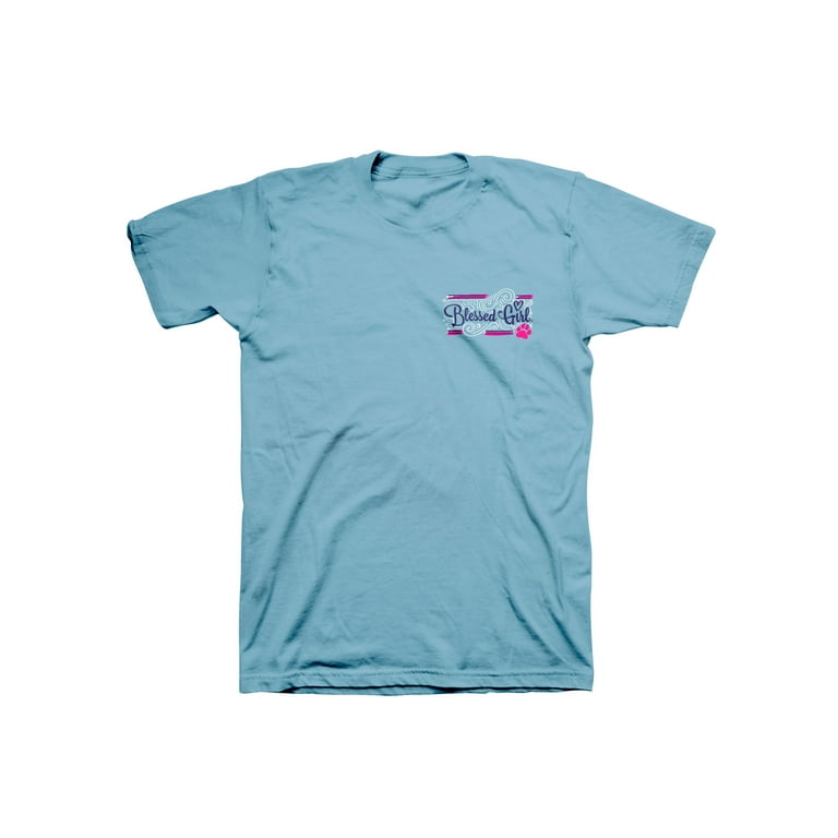 Light blue factory small print women's short-sleeved T-shirt