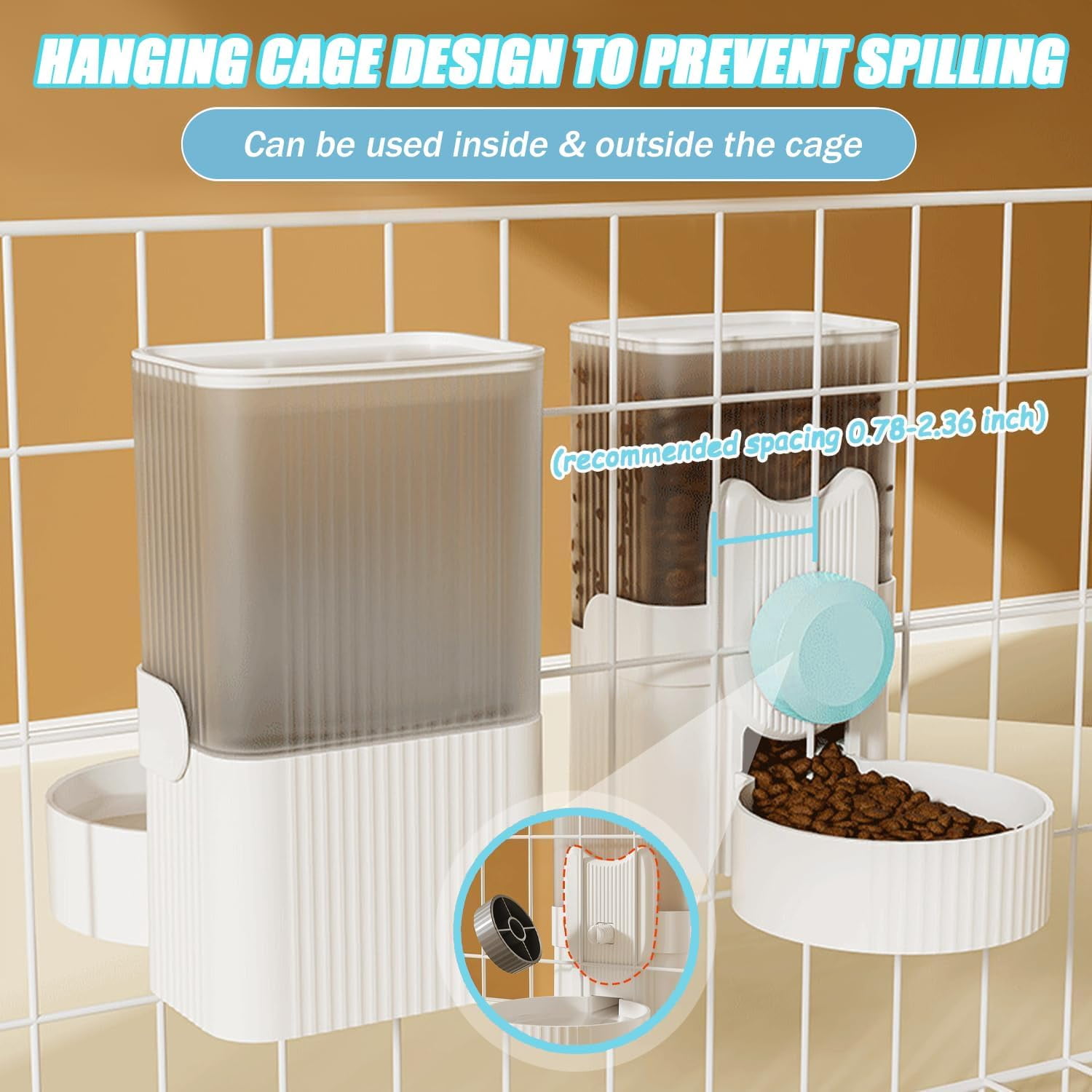 Hanging Automatic Rabbit Feeder and Water Dispenser Set, Gravity Rabbit Feeder Waterer for Cage, Small Animal Hanging Bottle Bowl Set, Food Water Dispenser for Cat Dog Bunny Guinea (Blue)