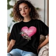 thumbnail image 2 of Women's T-Shirt,Short Sleeve Tee Shirts Casual Tops Valentines Day Flower Love Heart Crewneck T Shirt for Women, 2 of 8